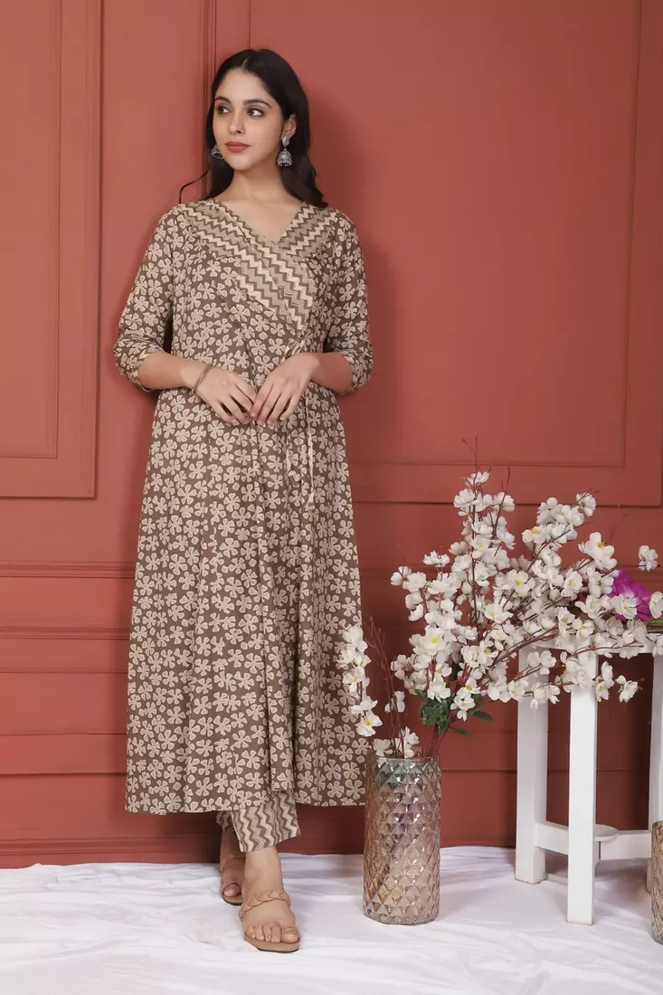 BROWN PRINTED KURTA AND BOTTOM