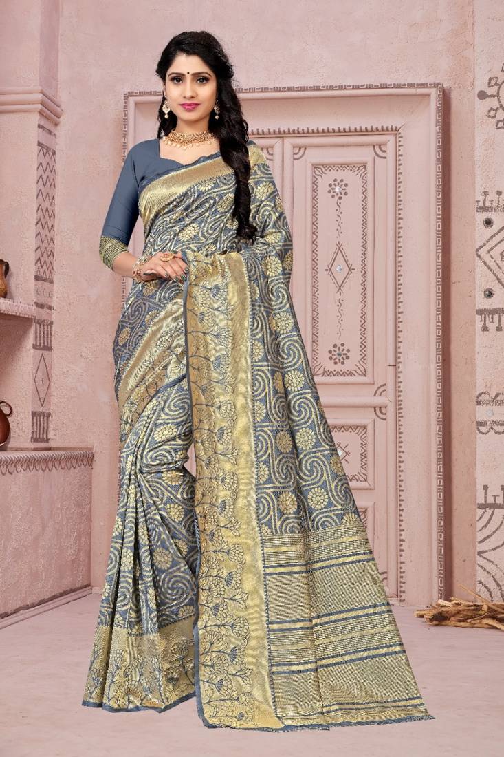 GREY RICH art silk saree AND HEAVY RICH PALLU WITH BLOUSE