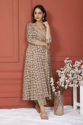 Brown Printed Kurta And Bottom 2