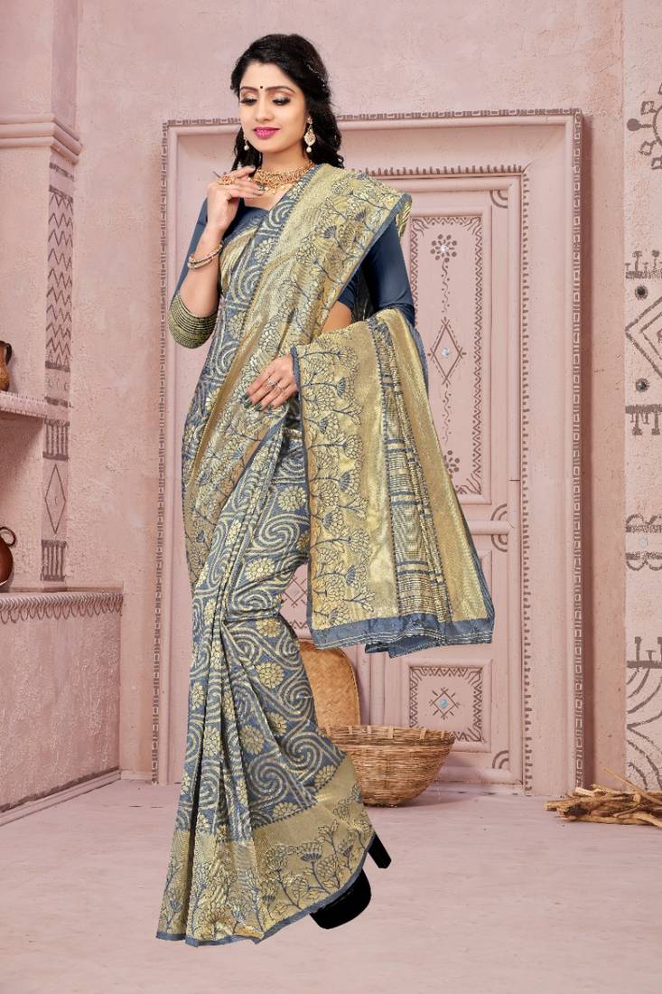 GREY RICH art silk saree AND HEAVY RICH PALLU WITH BLOUSE