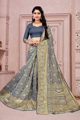 GREY RICH art silk saree AND HEAVY RICH PALLU WITH BLOUSE 4