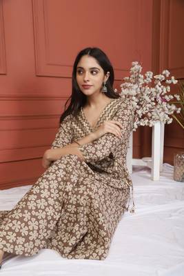 Brown Printed Kurta And Bottom 4