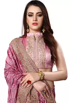 Pink embroidered silk saree with blouse