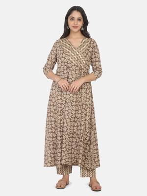 Brown Printed Kurta And Bottom 5