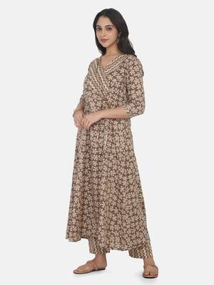 Brown Printed Kurta And Bottom 6