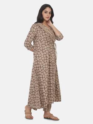 Brown Printed Kurta And Bottom 7