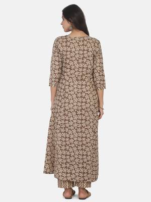 Brown Printed Kurta And Bottom 9