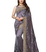 Grey embroidered silk saree with blouse