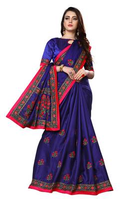 Blue embroidered silk saree with blouse 2