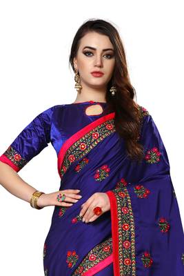 Blue embroidered silk saree with blouse 3