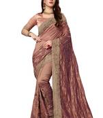 Brown embroidered silk saree with blouse