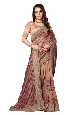 Brown embroidered silk saree with blouse 2