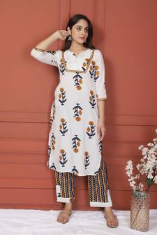 OFF WHITE PRINTED KURTA AND BOTTOM