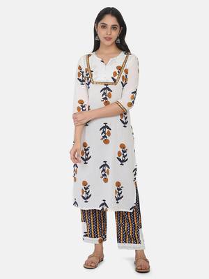 Off White Printed Kurta And Bottom 3