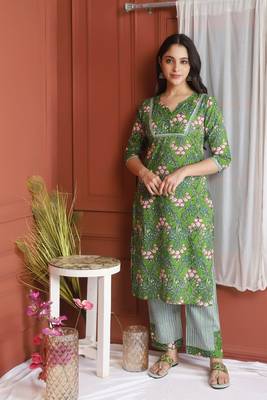 Green Printed Kurta And Bottom 1