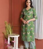 GREEN PRINTED KURTA AND BOTTOM