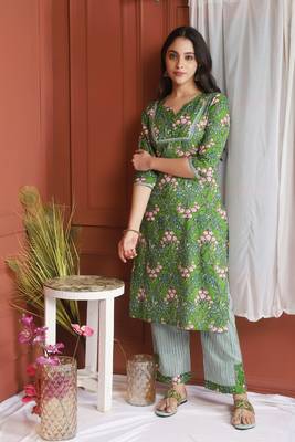 Green Printed Kurta And Bottom 2