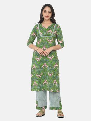 Green Printed Kurta And Bottom 5