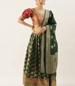 Green woven jacquard unstitched lehenga
