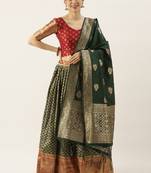 Green woven jacquard unstitched lehenga