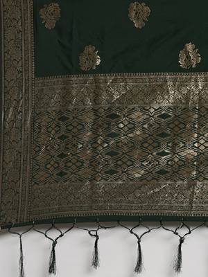 Green woven jacquard unstitched lehenga 4