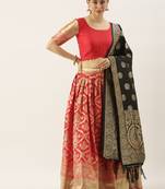 Red woven jacquard unstitched lehenga