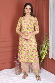 GREEN PRINTED KURTA AND BOTTOM