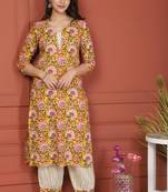 Yellow Printed Kurta And Bottom