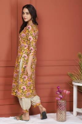 Yellow Printed Kurta And Bottom 3