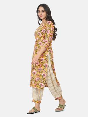 Yellow Printed Kurta And Bottom 6