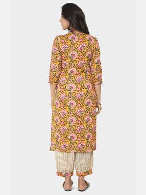 Yellow Printed Kurta And Bottom 10