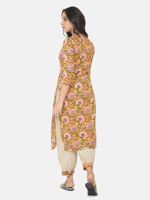 Yellow Printed Kurta And Bottom 11