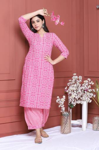 PINK PRINTED KURTA AND BOTTOM