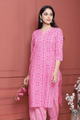 Pink Printed Kurta And Bottom 2