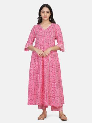 Pink Printed Kurta And Bottom 5
