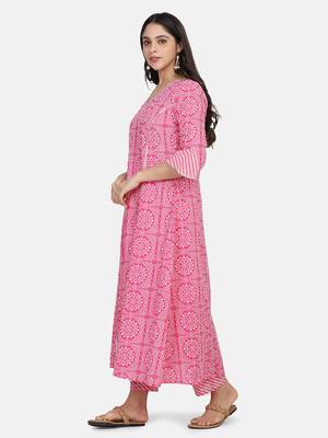 Pink Printed Kurta And Bottom 6