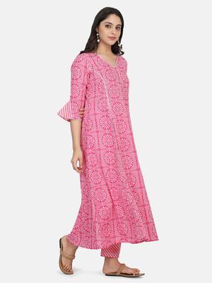 Pink Printed Kurta And Bottom 7