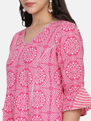 Pink Printed Kurta And Bottom 9