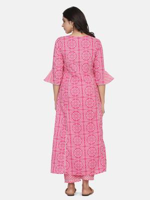 Pink Printed Kurta And Bottom 11