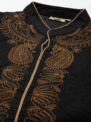 Ada Hand Embroidered Black Cotton Lucknowi Chikankari Indian Women Kurta - A230739 5