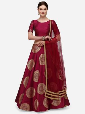 Purple & Gold-Toned Semi-Stitched Lehenga & Unstitched Blouse With Dupatta 1
