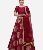 Purple & Gold-Toned Semi-Stitched Lehenga & Unstitched Blouse With Dupatta