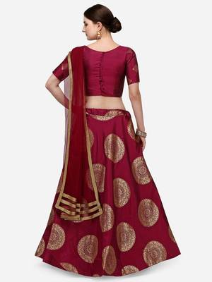 Purple & Gold-Toned Semi-Stitched Lehenga & Unstitched Blouse With Dupatta 2