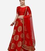 Red & Gold-Toned Semi-Stitched Lehenga & Unstitched Blouse With Dupatta