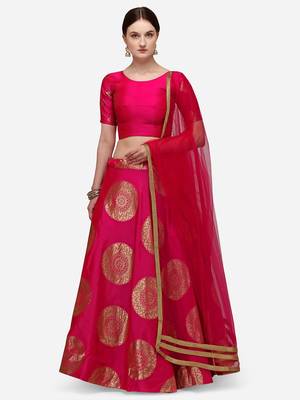 Pink & Gold-Toned Semi-Stitched Lehenga & Unstitched Blouse With Dupatta 1