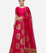 Pink & Gold-Toned Semi-Stitched Lehenga & Unstitched Blouse With Dupatta