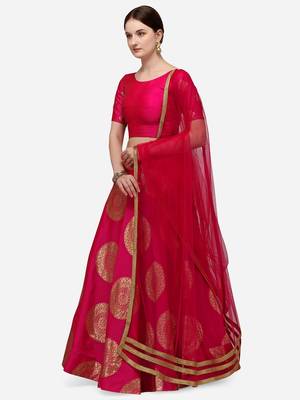 Pink & Gold-Toned Semi-Stitched Lehenga & Unstitched Blouse With Dupatta 3