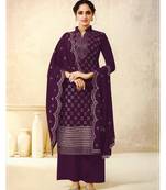 Women's Georgette Purple Embroidered Semi Stitched Salwar Suit Palazzo Material