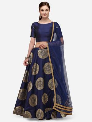 Women Blue Jequard Banarasi Silk Lehenga Choli with Dupatta 1