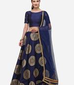 Women Blue Jequard Banarasi Silk Lehenga Choli with Dupatta